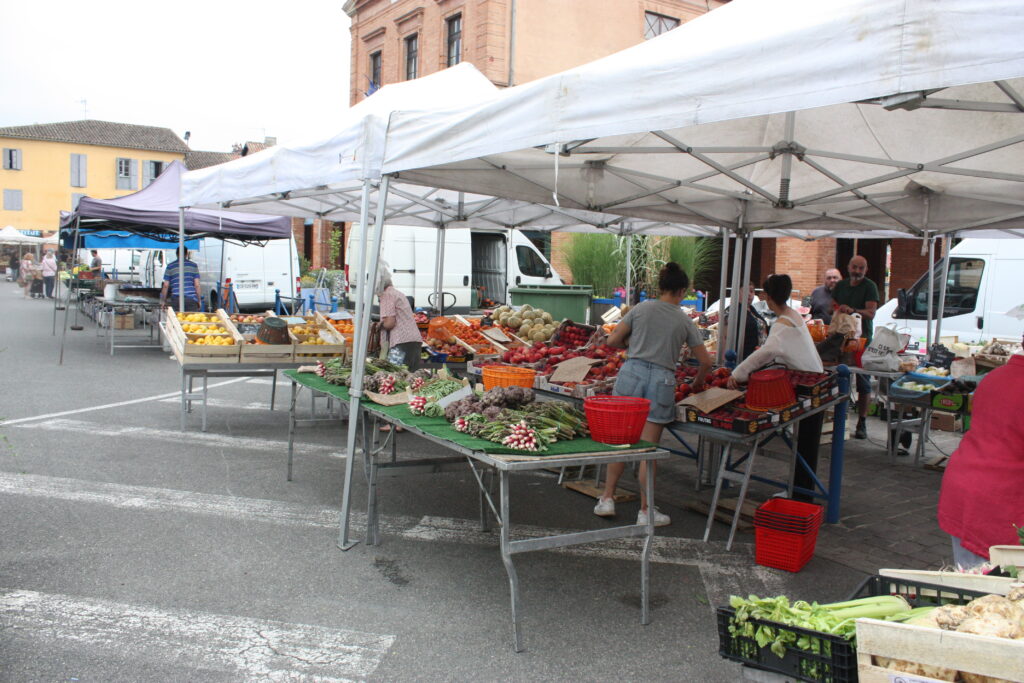 Tous les samedi matins, se tient le traditionnel marché de plein de vent de L’Isle-en-Dodon © Récit en Série - Isabelle Desprez.