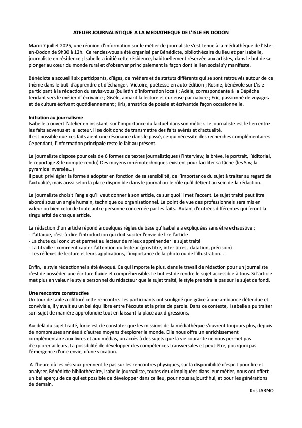 Le compte-rendu de Kris sur l’atelier d’écritures journalistiques © Récit en Série.