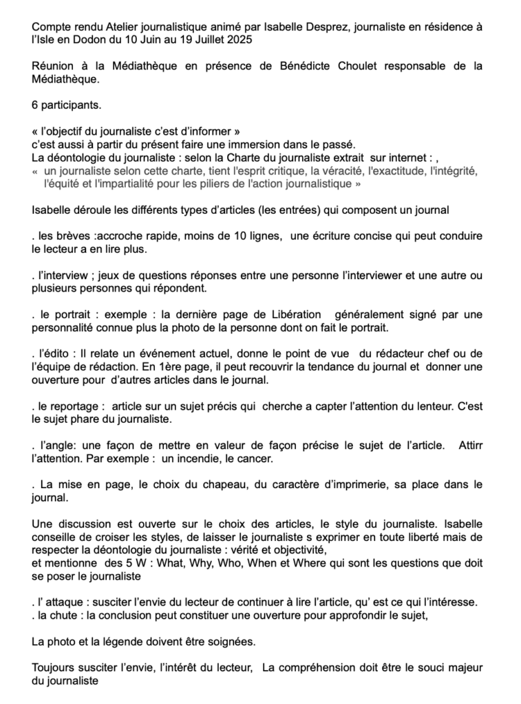 Le compte-rendu de Rosine sur l’atelier d’écritures journalistiques © Récit en Série.